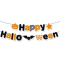 Striscione Happy Halloween arancione e nero con zucche e pipistrelli in feltro decorativi - Striscione con Lettere HAPPY HALLOWEEN