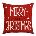 Red Christmas pillowcase with Merry Christmas text and snowflake patterns in square shape - Red Merry Christmas