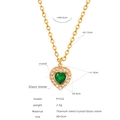 Collana in acciaio al titanio dorato con pietra di vetro verde e cristalli mini - Collana Catena Sottile Pendente Cuore (P1522)