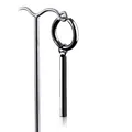 Minimalist long black titanium steel bar earring with polished vertical cylinder pendant - Square Bar Hoop / Black