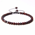 Adjustable 4mm red jasper beaded bracelet with handmade woven sliding knot closure - Bloodstone