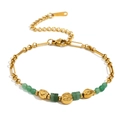 18K vergoldetes Edelstahl-Armband mit grünen Steinen und Hasen-Münzanhänger - Handgemachte Kette Naturstein (B0692)
