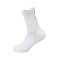 White mid-calf athletic socks with non-slip towel bottom and black logo design - LM001 Mid Tube White