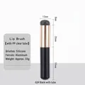 Portable mini silicone lip brush with gold aluminum tube and black handle in a PP case - Black Silicone Gold Tube Lip Brush (No Lid)