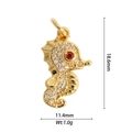 Macro shot of 18.6mm gold seahorse pendant with clear zircons and red gemstone eye - DZY-2948
