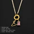 Custom 14K gold plated stainless steel letter A necklace with pink rhinestone pendant - Letter V