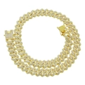 Iced out gold 14mm Cuban link bracelet with sparkling diamond rhinestones for men and women - 60CM Gold Necklace