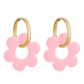 Ohrringe mit rosa Blumenanhängern und vergoldeten Creolen im süßen floralen Design - Ohrringe (WG-0492)