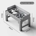 Adjustable grey elevated dog feeder stand with stainless steel bowl and slow feeder bowl - Slow Feeder - Grey