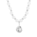Collier de perles élégant avec billes argentées et pendentif en pierre claire - Pendentif Rond en Zircone (KN233273-Z) / Argenté