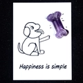 Purple amethyst crystal dog bone healing stone on Happiness is simple card - Amethyst