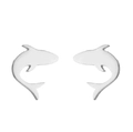 Minimalist silver stainless steel dolphin stud earrings for women on white background - Dolphin / Steel Color