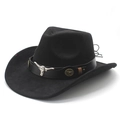 Classic black faux suede western cowboy hat with decorative silver bull head metal accessory - M (56-58cm) / Black