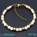 Bracciale minimalista con perle di vetro bianco e sfere in acciaio dorato da 180 mm - 5mm / Oro