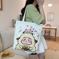 Off-white canvas tote bag featuring happy cartoon sheep print and colorful lettering - Lamb