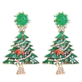 Christmas tree stud earrings with colorful rhinestones, enamel motifs and green pom-poms - 20 KC Gold Green A-1451