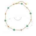 18k gold plated stainless steel necklace with green and white crystal flower beads - Gold/Blue Stone (Necklace)
