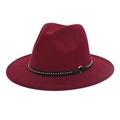 Detail of wine red fedora hat featuring a black leather band with golden metal rivets - M (56-58cm) / Burgundy