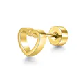 Minimalist gold stainless steel heart-shaped stud earring with a secure flat screw back - Heart & Round Plate Style / 1 Piece / Gold
