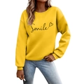 Felpa gialla alla moda a girocollo con stampa Smile e grafica a cuore da donna - Giallo