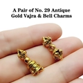 Close-up of antique gold Vajra and Bell pendants for DIY Buddhist jewelry making - Antique Gold Vajra & Bell (29# Pair) / 1 Pair Pack / Antique Gold