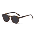 Retro round polarized sunglasses with tortoiseshell frame and silver rivet details - Tea Tortoise Frame Grey Lens Polarized