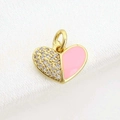 Pendentif cœur en émail rose et strass sur soie blanche pour création de bijoux DIY - Rose Corail