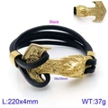 Vintage Viking black leather wrap bracelet featuring a golden lion head clasp with Celtic knots - Golden Lion Head Thor Hammer Style (KB134503-BDJX)