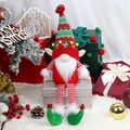 Handmade Christmas gnome plush with red green knitted hat and long white beard decor - Elf