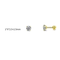 Gold-plated 18K stainless steel four-prong cubic zirconia stud earrings with screw ball back - 2.5mm / Gold