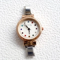 Rose gold watch with colorful rhinestones, silver expansion band and bow detail - White Dial Color Gem Bow Elastic Band