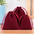 Three-piece set of wine red velvet drawstring jewelry pouches in small, medium, and large sizes - 8*10cm / Burgundy