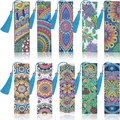 Set di 10 segnalibri fai-da-te mandala diamond painting con nappe blu e pelle PU - SQ-50 (Mandala Geometrico/Set di 10)
