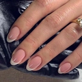 French tip press-on nails in nude pink with white arcs and a gold ring detail - French Pink White with 1g Glue (JP3282)