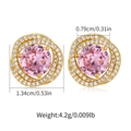 Detailed view of gold earrings with pink center stone and zircon swirl, 1.34cm diameter - Pink Gem Swirl (KE1513)