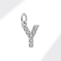 S925 sterling silver letter Y pendant charm inlaid with sparkling white zircons - White Gold (Letter Y)