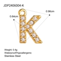 Goudkleurige roestvrijstalen letter K hanger met kristallen voor DIY sieraden maken - Letter K Strass Hanger / 1 Stuk / Goud (JDP2406004-K)