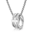 Hip-Hop Silber Mehrschicht-Halskette mit ineinandergreifenden Ring-Anhängern und Kristallen - Silber Doppelter Ineinandergreifender Ring Stil (KN31222-KC)