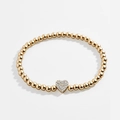 Detail of gold bead bracelet featuring a sparkling crystal-encrusted heart pendant - Gold Pave Zirconia Heart Bead Bracelet (0179)