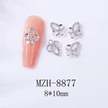 Vue détaillée de bijoux d'ongles papillon en alliage argenté avec strass scintillants - Noeud Papillon en Strass Blanc Argenté (8877)