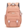 Pink minimalist large capacity student backpack with breathable straps and heart charm - Pink
