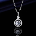 Silver halo pendant necklace with large round zirconia and classic micro-pave setting - Xl-145 [with Cross Chain]