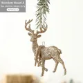 Ornement de Noël renne pailleté doré style A avec cordon argenté de 14x10cm - Style C