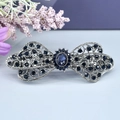Vintage silver bow hair clip with deep blue rhinestones and elegant crystal center - Blue Dragon
