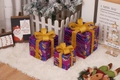 Three-piece purple zebra pattern Christmas gift box set with gold glitter bows - Purple Water Ripple Christmas Gift Box