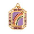Gold rectangular pendant with purple enamel, rainbow gemstones, and pink zircon frame - M076995-2 Purple Enamel Rainbow
