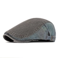 Berretto patchwork vintage in denim lavato grigio e verde acqua con fibbia in metallo - Stile Ivy Cap / Fibbia Laterale Grigio