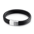 Herren Lederarmband geflochten mit mattem Edelstahl Magnetverschluss in Schwarz - Silber (KB135316-KFC)