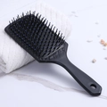 Square black anti-static cushion hairbrush with blue round-tip bristles for scalp massage - Black Large Square