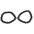 Close-up of black matte bead bracelets with silver magnetic clasp in infinity shape - Full Matte Black Pair (磨砂1对)